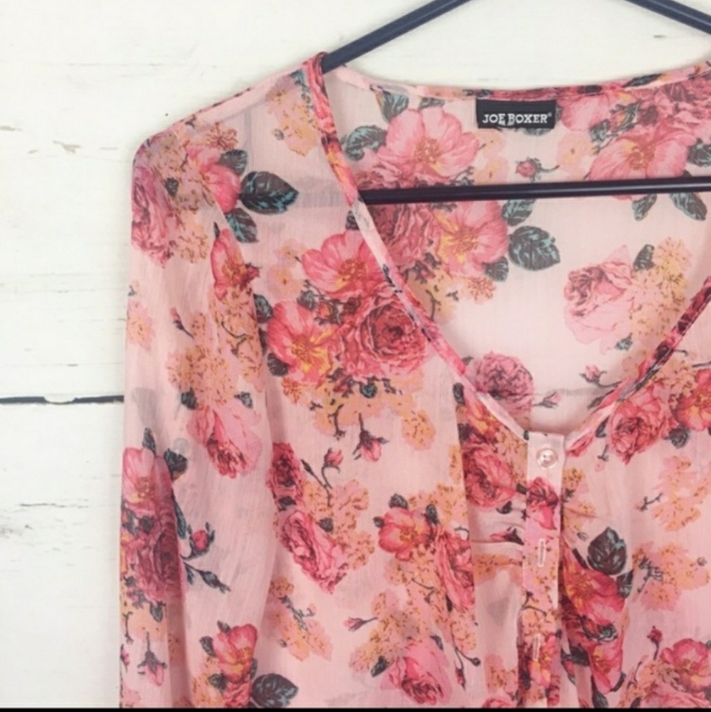Beautiful Joe Boxer Sheer Tie Front Floral Top